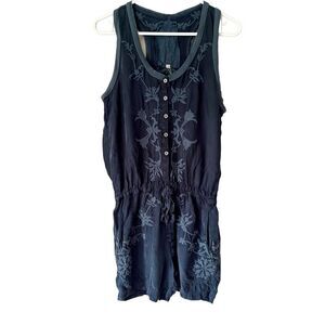 JOHNNY WAS Pete & Greta Size S Short blue Embroidered Romper Sleeveless